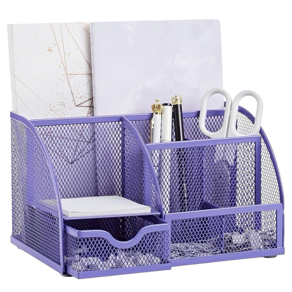 Mesh Desk Organizer Office with 7 Compartments + Drawer/Desk Tidy Candy/Pen